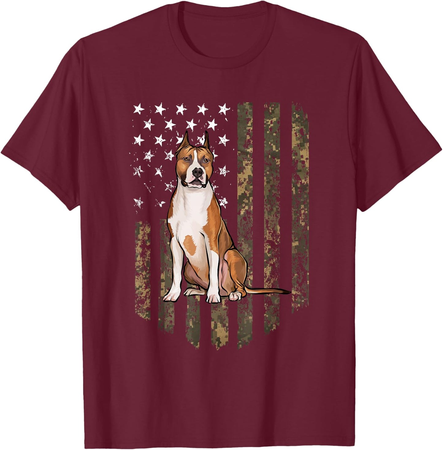 American Staffordshire Terrier Camouflage USA Flag T-Shirt - T-Shirt | Maroon