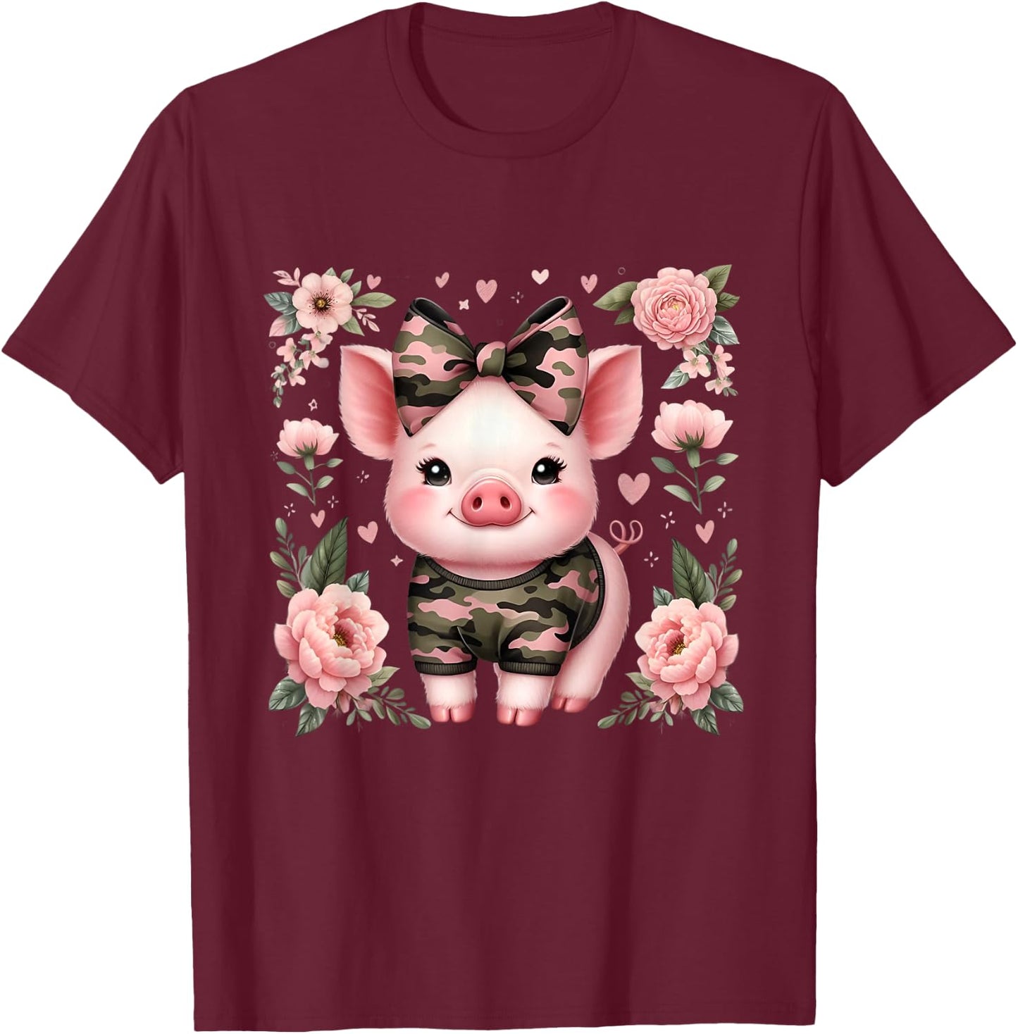 Cute Pig Camouflage Old Camo Coquette T-Shirt - T-Shirt | Maroon