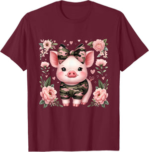 Cute Pig Camouflage Old Camo Coquette T-Shirt - T-Shirt | Maroon