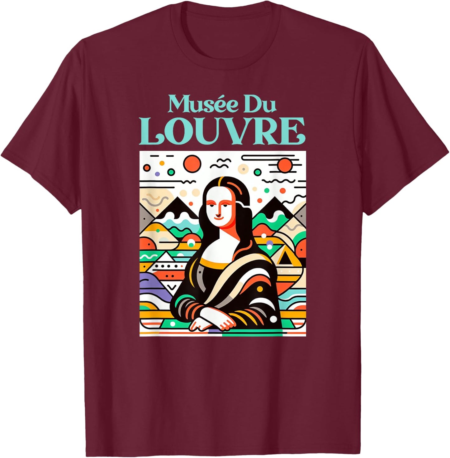 Louvre Museum Art Deco Mona Lisa , Black, S T-Shirt - T-Shirt | Maroon