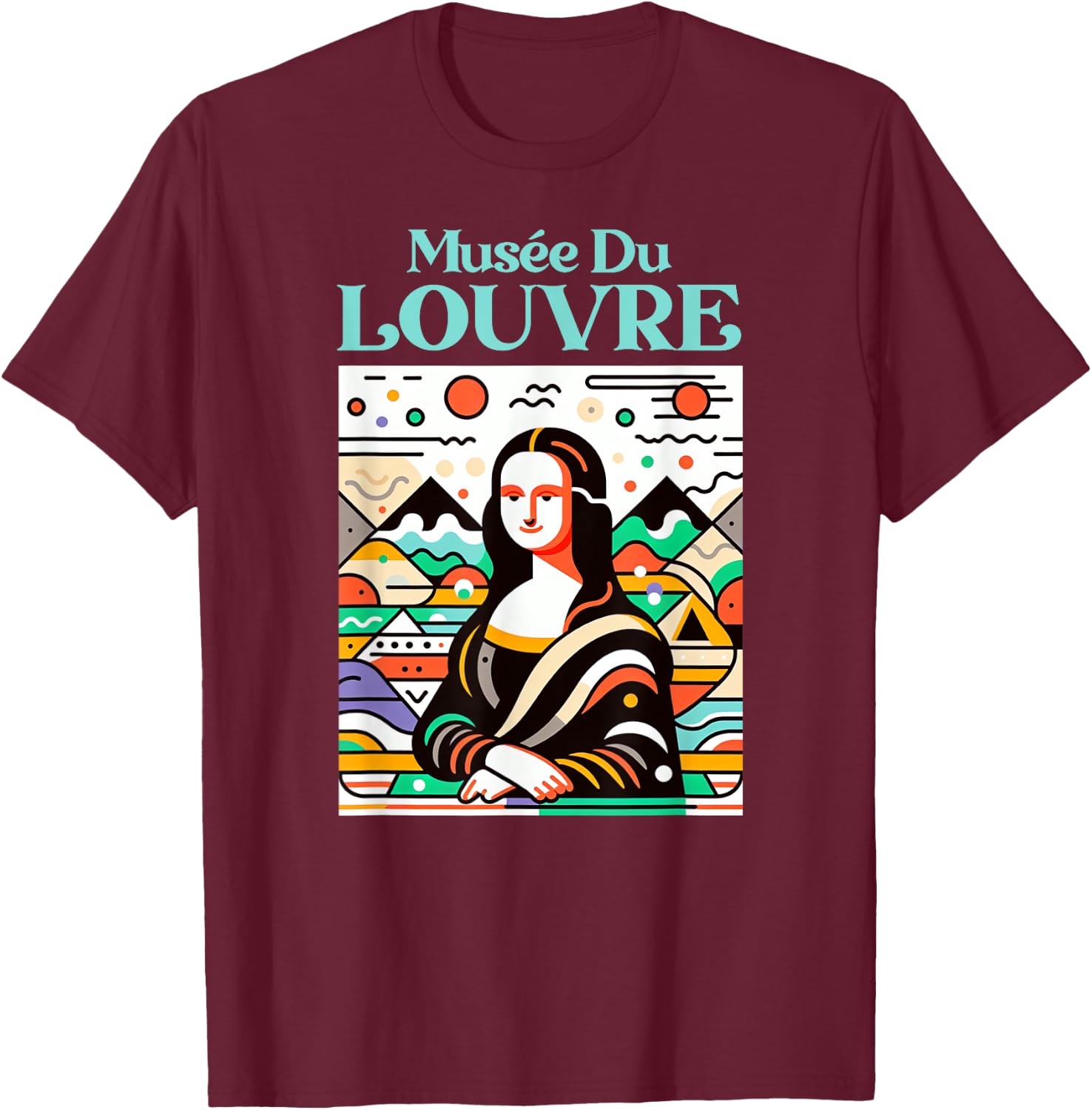 Louvre Museum Art Deco Mona Lisa , Black, S T-Shirt - T-Shirt | Maroon