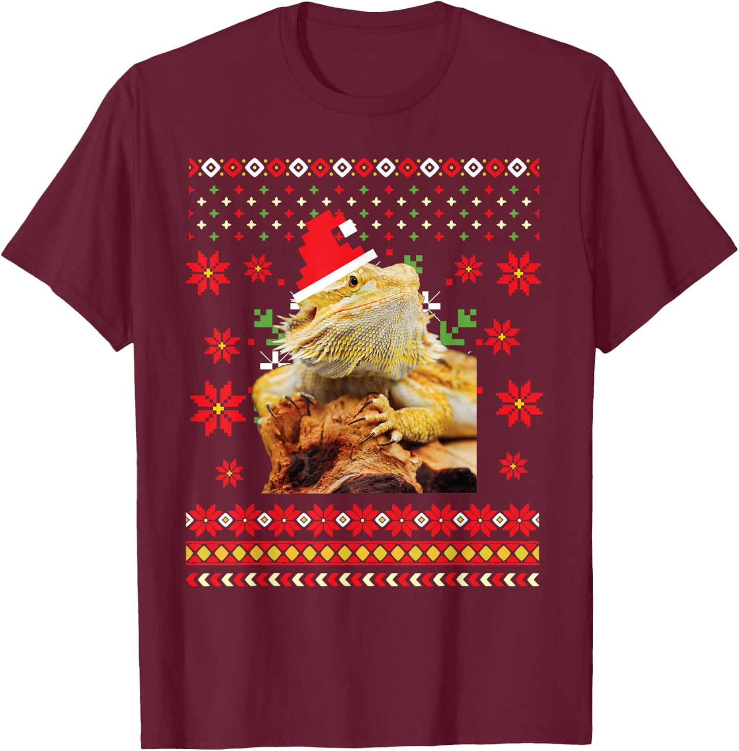 Bearded Dragon Ugly Christmas Sweater T-Shirt - T-Shirt | Maroon