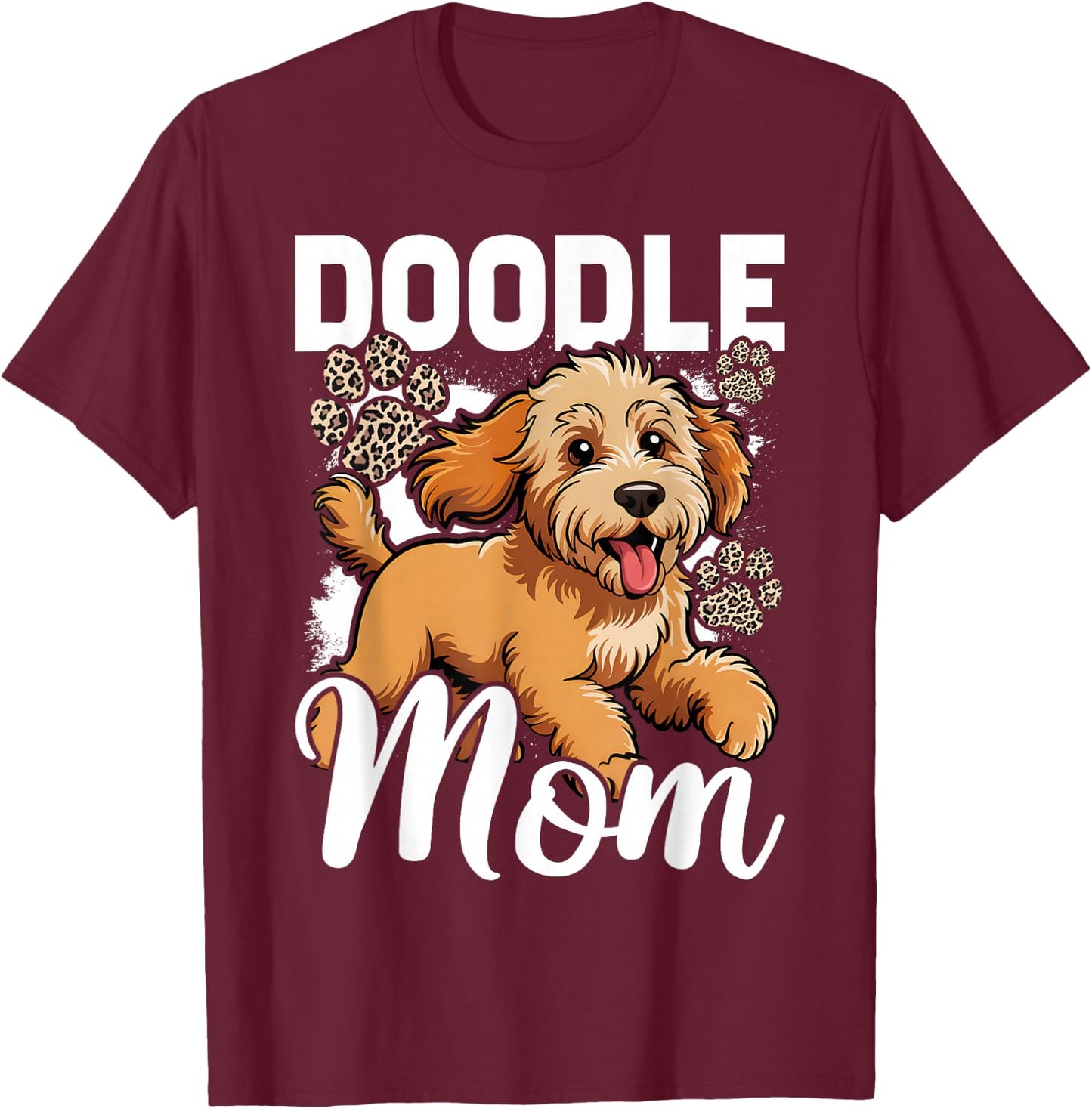 Vintage Doodle Mom Bleached Leopard Golden Doodle Mom T-Shirt - T-Shirt | Maroon