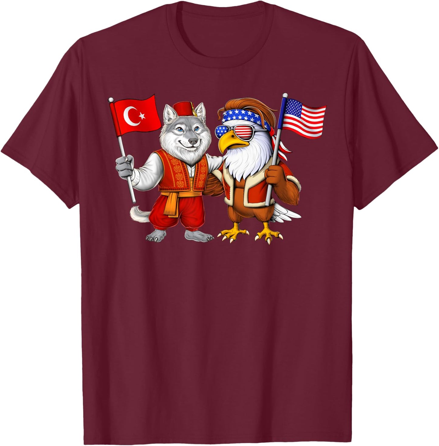 Turkey USA Flag Turkish American Roots Türkiye American T-Shirt - T-Shirt | Maroon