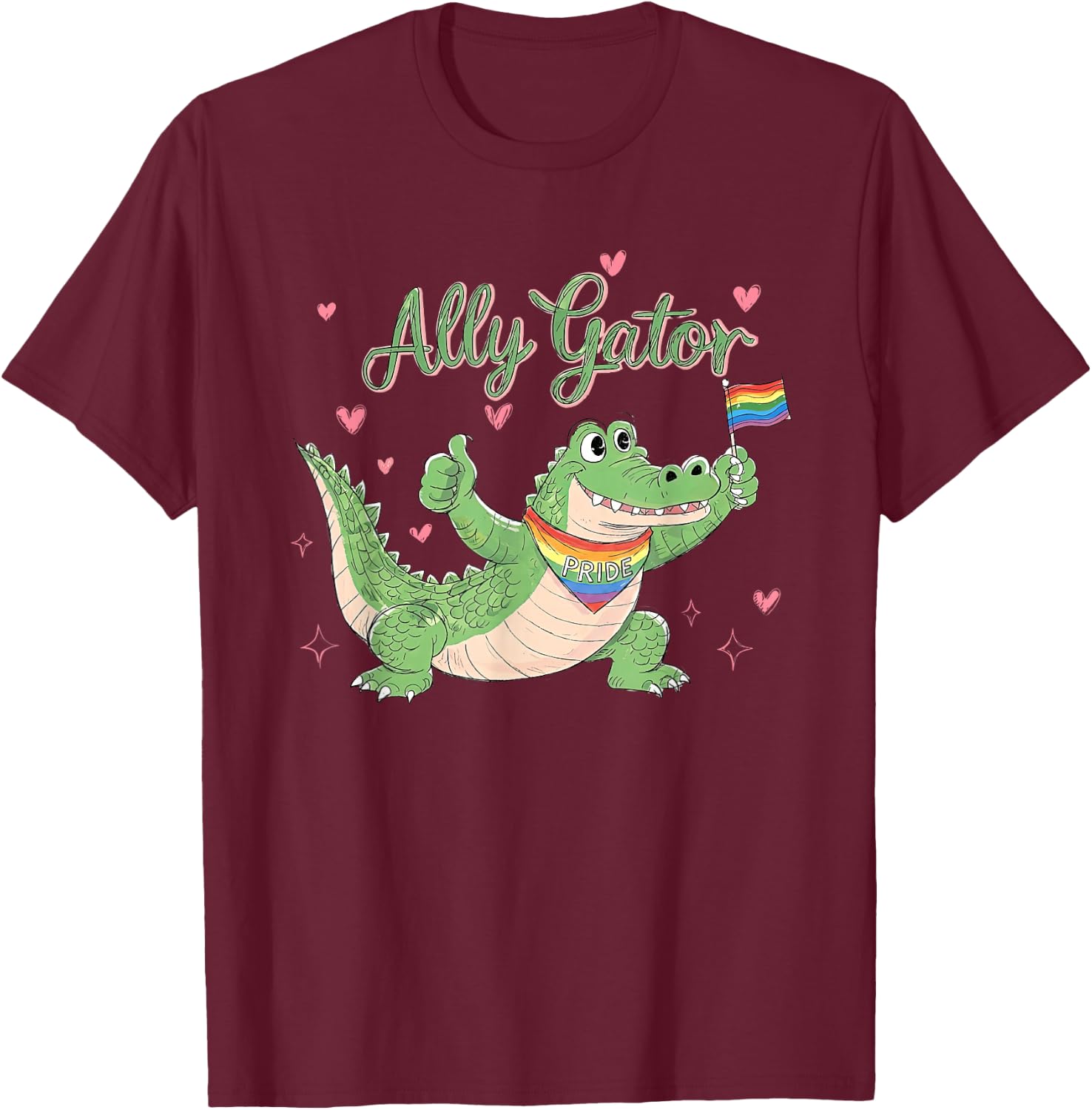 Proud Ally Gator Pride Month LGBTQ Alligator Rainbow Flag T-Shirt - T-Shirt | Maroon