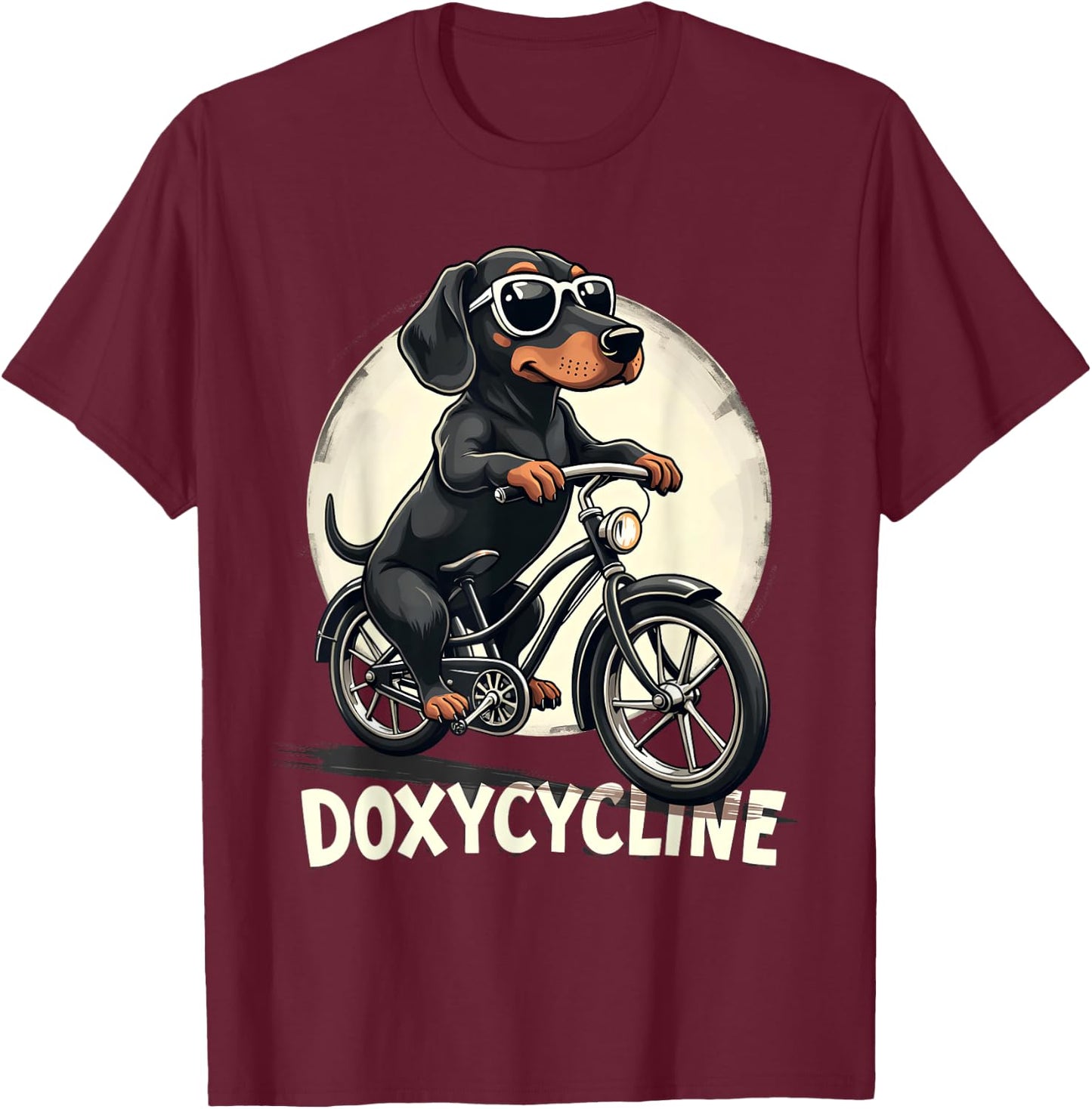 Doxycycline Pharmacy Funny Dachshund On Bicycle Pharmacist T-Shirt - T-Shirt | Maroon