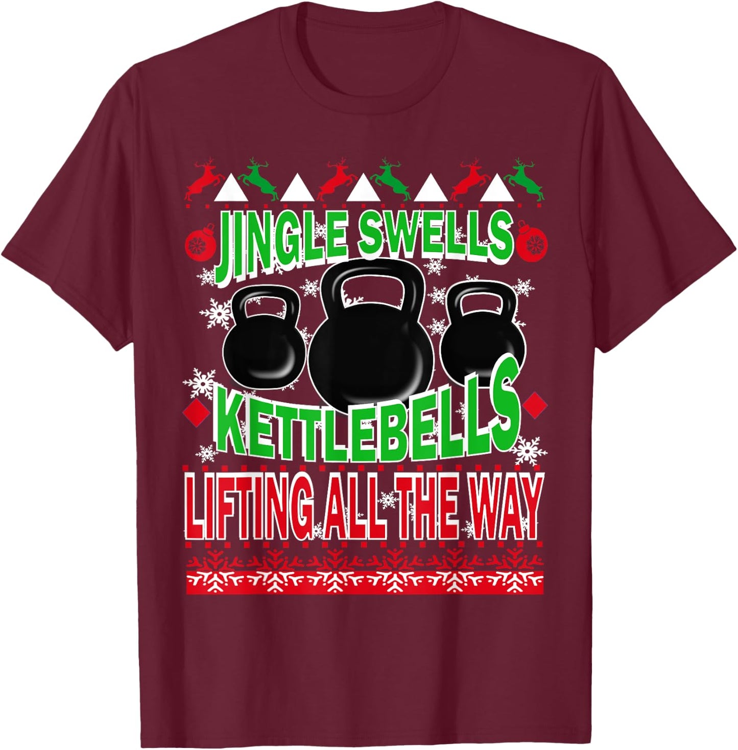 Ugly Christmas Gym Kettlebell Weightlifting Fitness Gift T-Shirt - T-Shirt | Maroon