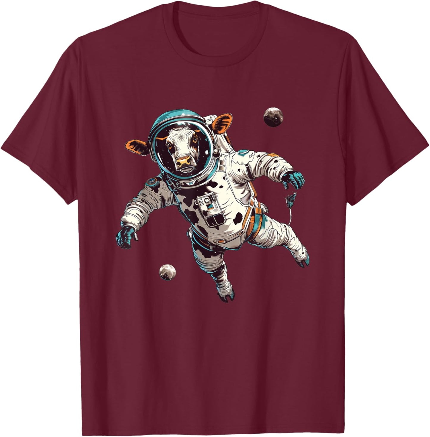 Funny Cow Astronaut in Space T-Shirt - T-Shirt | Maroon