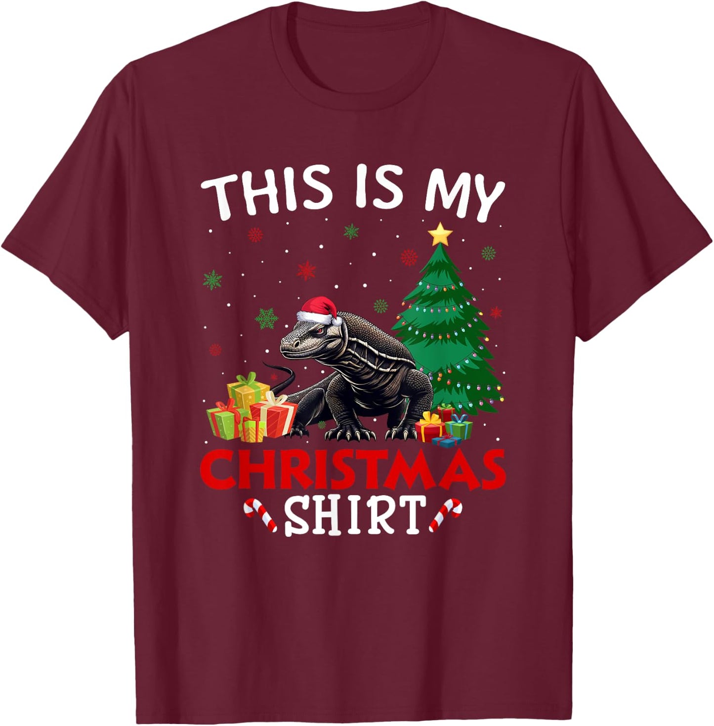 This is My Komodo Dragon Santa Hat Christmas Pajama T-Shirt - T-Shirt | Maroon
