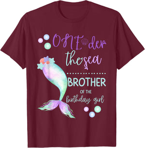 Brother 1st Birthday Mermaid Oneder The Sea Family Matching T-Shirt - T-Shirt | Maroon