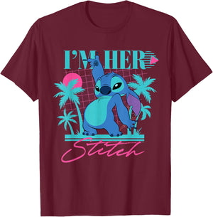 Disney Stitch Retro ’90s Couples Matching I’m Her Stitch T-Shirt - T-Shirt | Maroon
