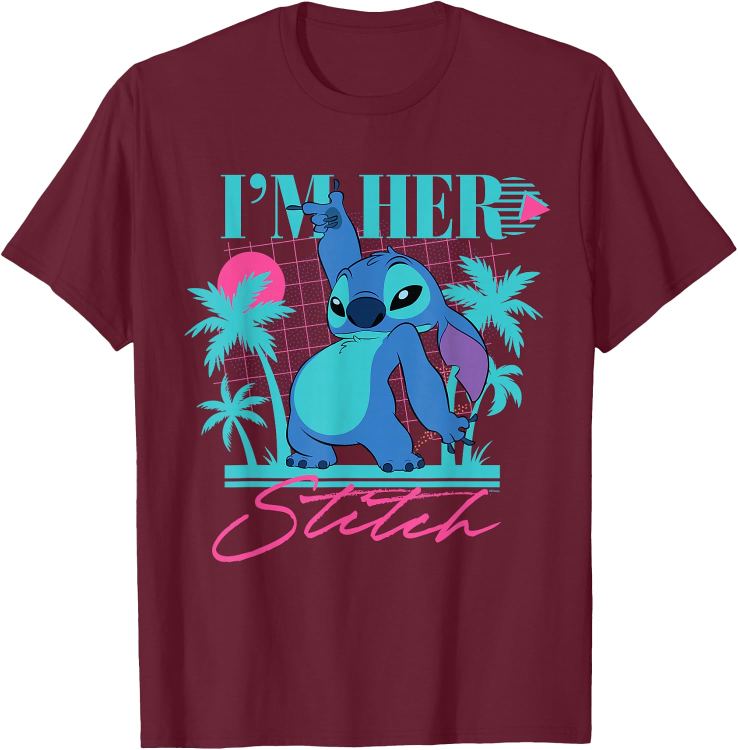 Disney Stitch Retro ’90s Couples Matching I’m Her Stitch T-Shirt - T-Shirt | Maroon