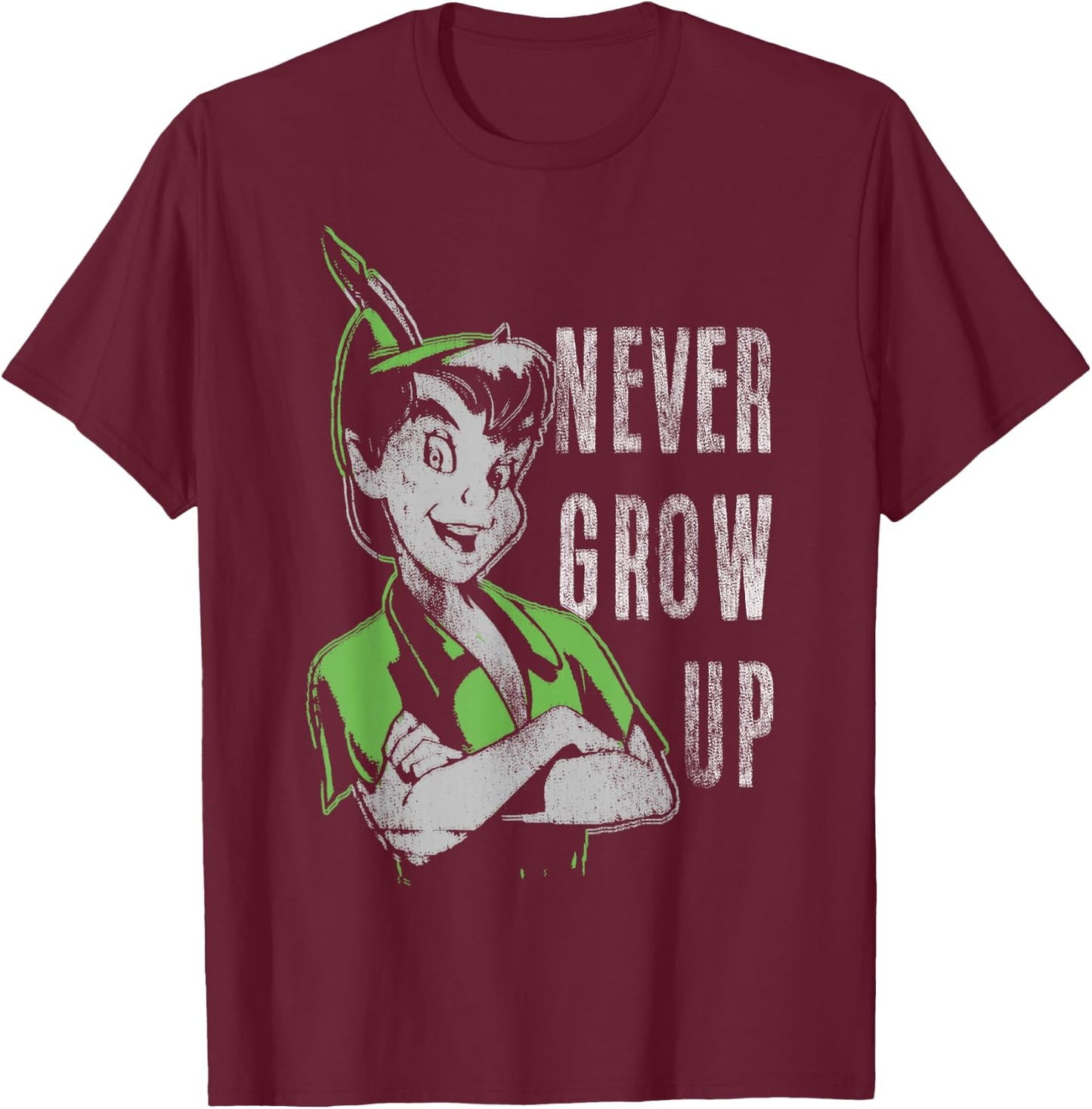 Disney Peter Pan Never Grow Up Vintage Portrait Small T-Shirt - T-Shirt | Maroon