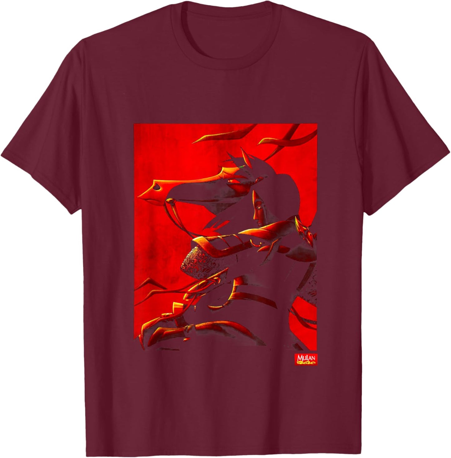 Disney Mulan and Khan Red Poster Graphic T-Shirt - T-Shirt | Maroon