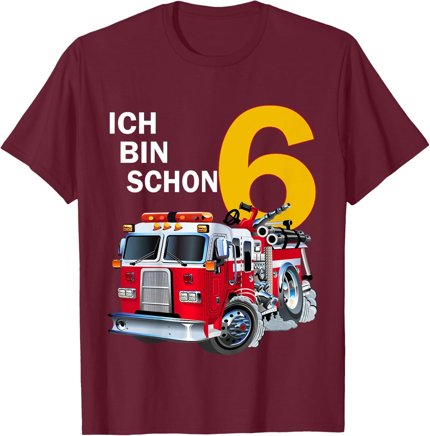 Children's 6th Birthday Boy Gift Outfit Ich Bin Schon 6 , black T-Shirt - T-Shirt | Maroon