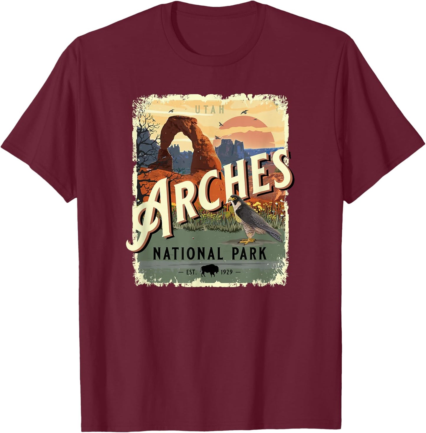 Arches National Park Moab Utah Vintage Travel Souvenir T-Shirt - T-Shirt | Maroon