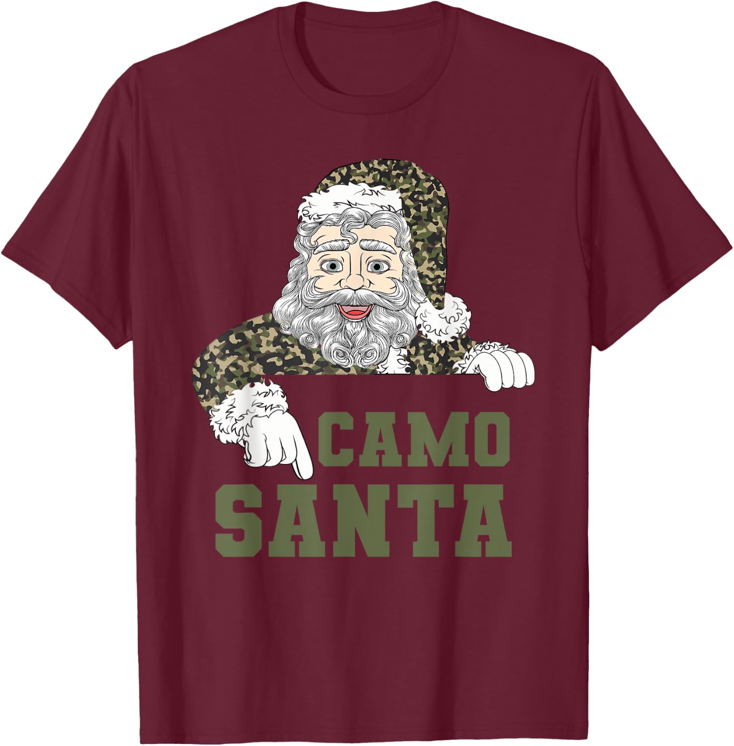 Camoflage Christmas Hunting Santa Camo Military Men Boys T-Shirt - T-Shirt | Maroon
