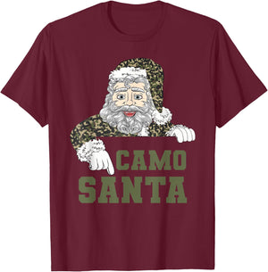 Camoflage Christmas Hunting Santa Camo Military Men Boys T-Shirt - T-Shirt | Maroon