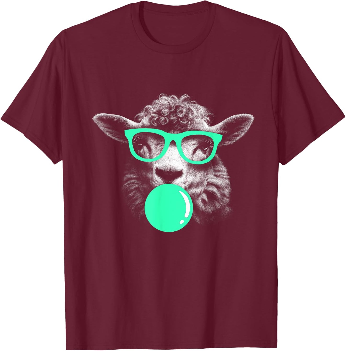 Sheep Funny Sunglasses Chewing Gum Fun cool shaggy green T-Shirt - T-Shirt | Maroon