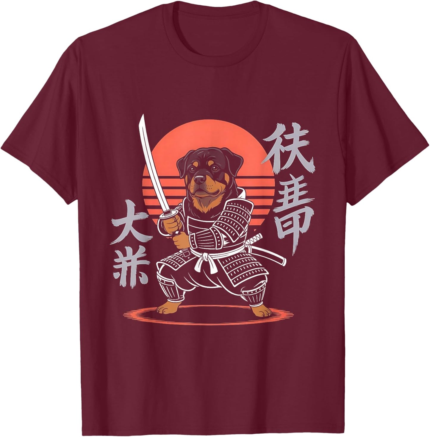 Funny Rottweiler Ninja Samurai Retro Anime Rottie Dog Lovers T-Shirt - T-Shirt | Maroon