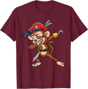 Dabbing Pirate Monkey Halloween T-Shirt - T-Shirt | Maroon