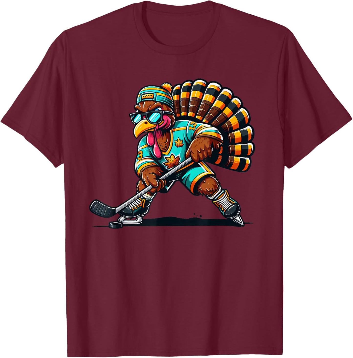 Funny Turkey Thanksgiving Hockey Kids T-Shirt - T-Shirt | Maroon