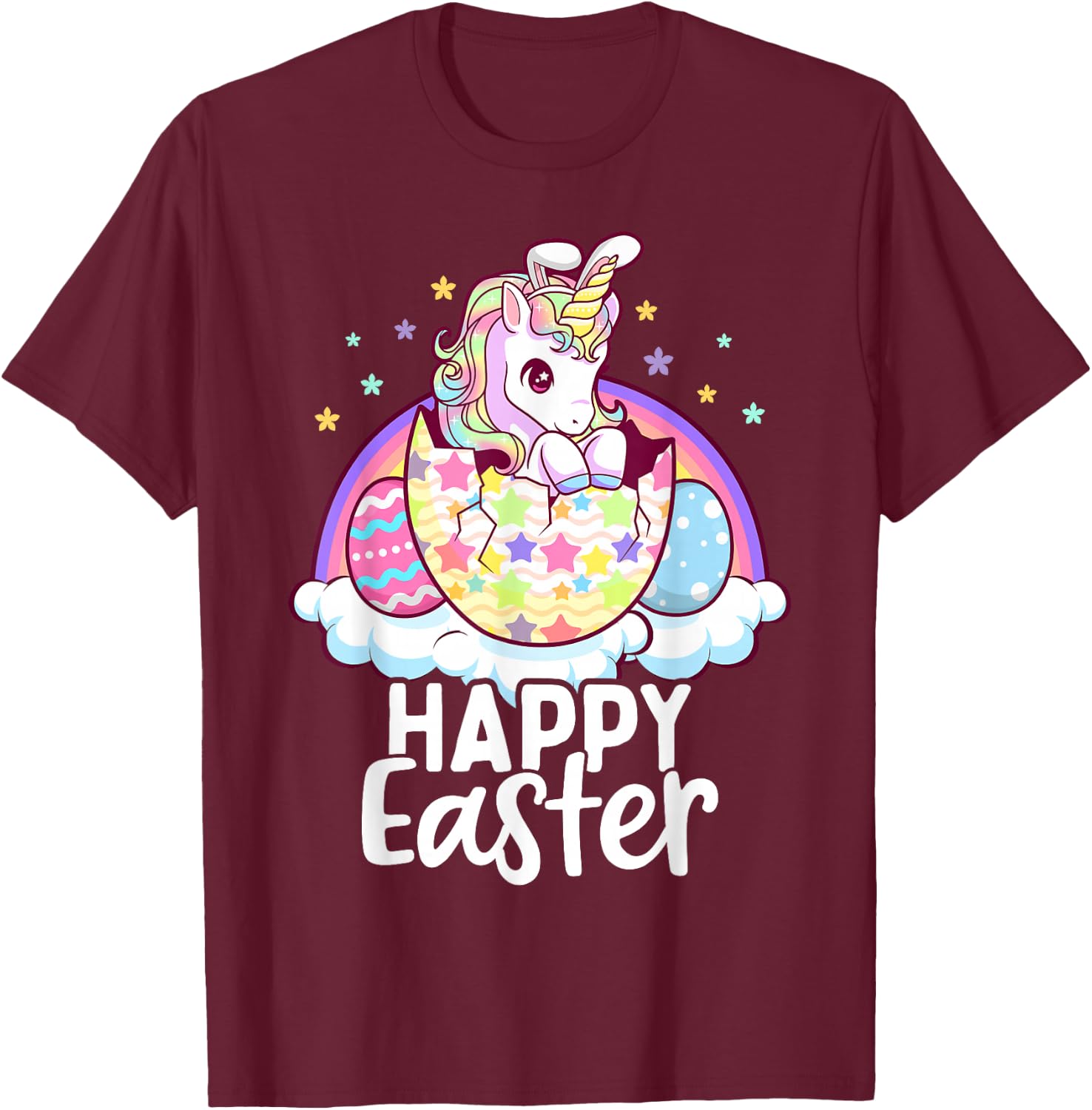 Happy Easter Unicorn Bunny Girls Kids Easter Eggs T-Shirt - T-Shirt | Maroon