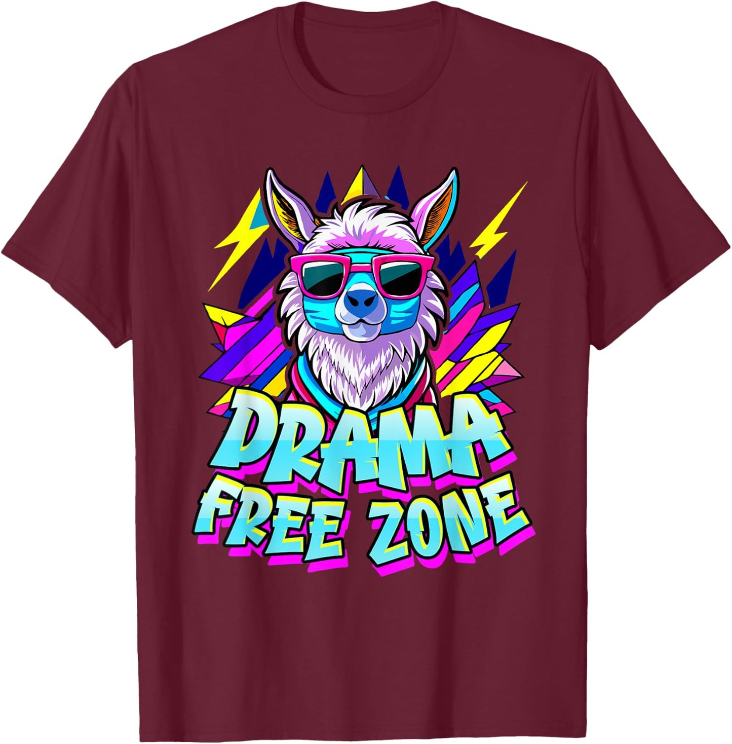 Alpaca Fan DRAMA FREE ZONE Funny Alpacas T-Shirt - T-Shirt | Maroon