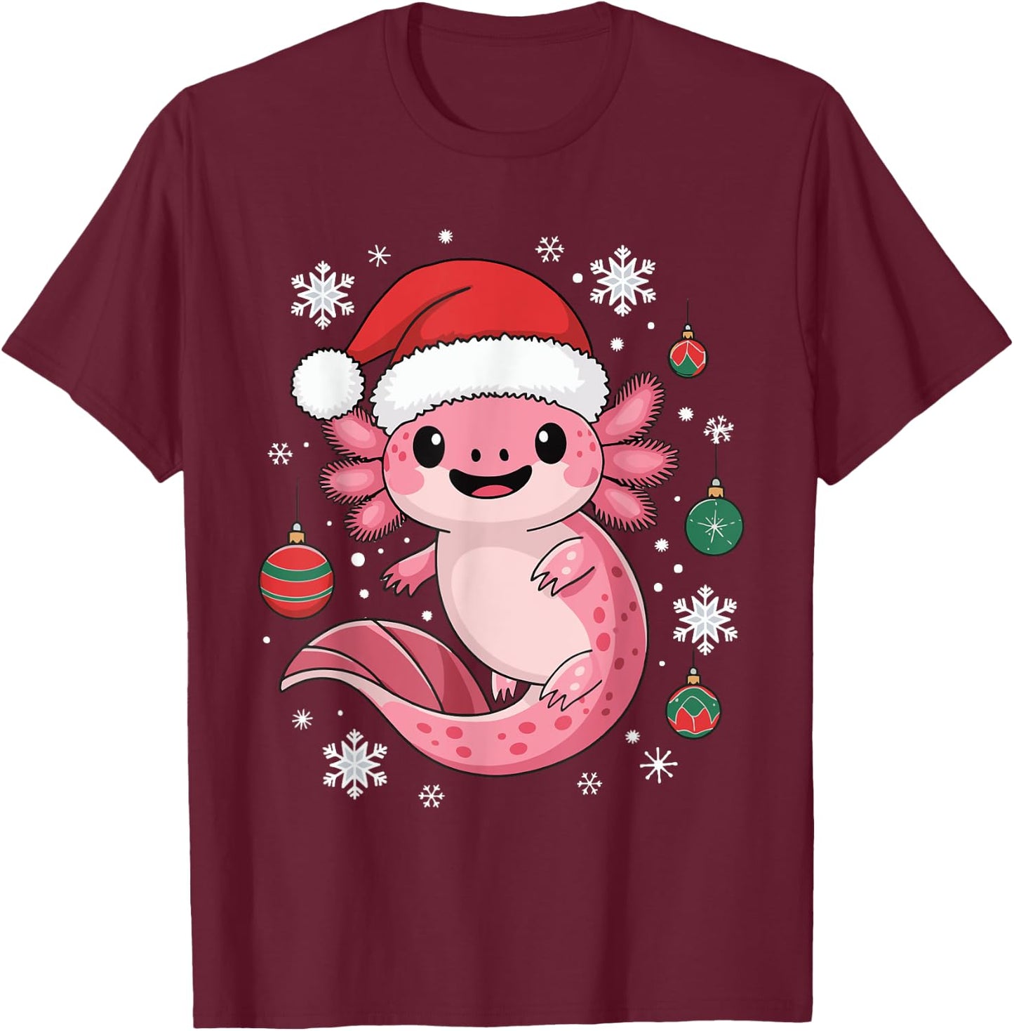 Axolotl Christmas T-Shirt - T-Shirt | Maroon