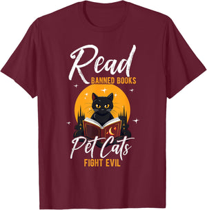Read Banned Books Pet Cats Fight Evil Read Banned Reader T-Shirt - T-Shirt | Maroon