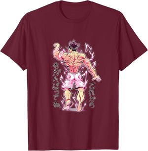Muscular Anime Bodybuilder Japanese Fitness Gym Graphic T-Shirt - T-Shirt | Maroon