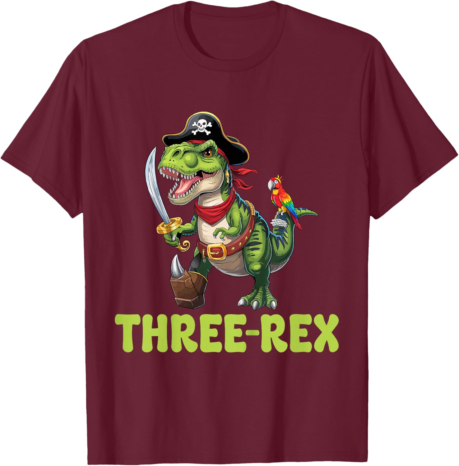 T-Rex Dinosaur Kids Pirate 3 Years Old 3rd Birthday T-Shirt - T-Shirt | Maroon