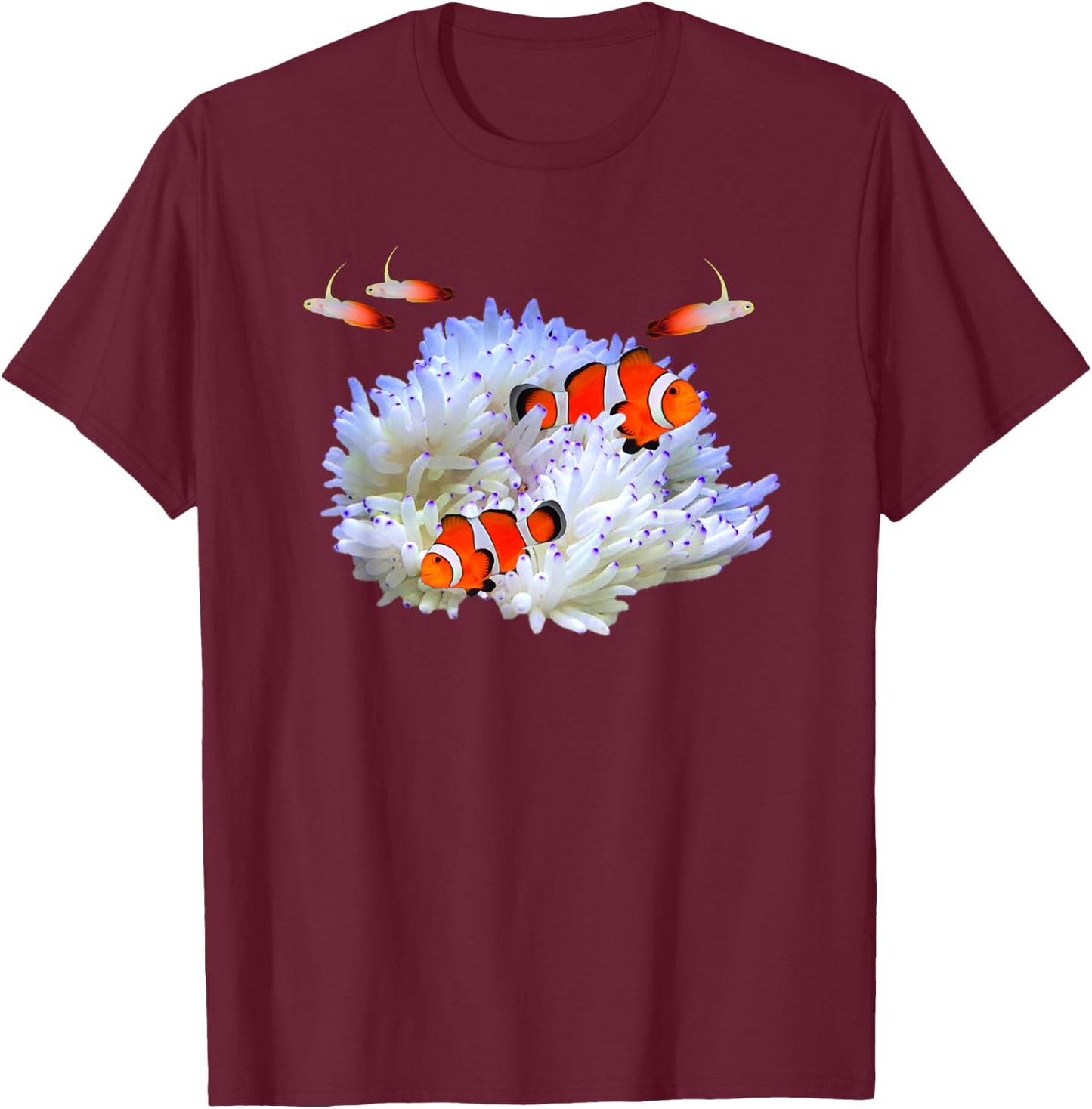 Sebae Anemone Clownfish Firefish Saltwater Reef Aquarium T-Shirt - T-Shirt | Maroon