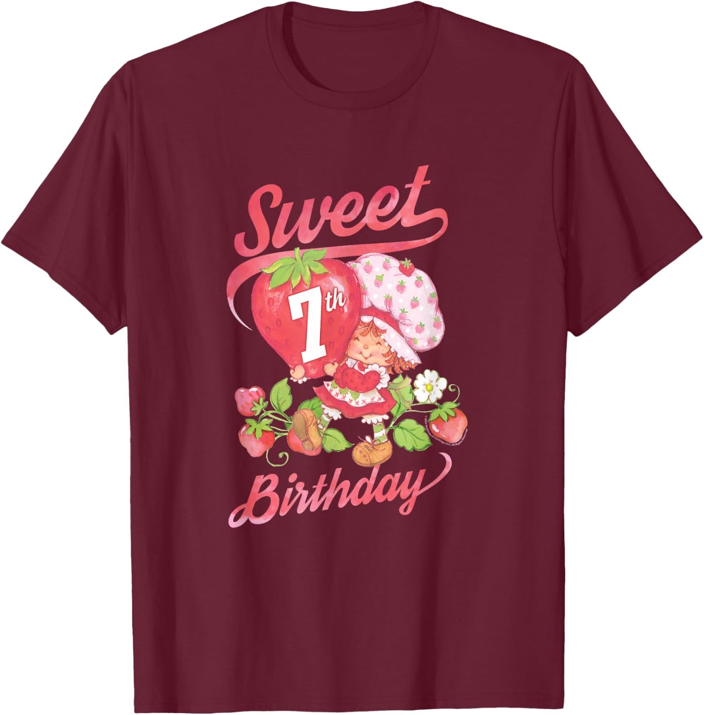 Strawberry Shortcake Vintage Sweet 7th Birthday T-Shirt - T-Shirt | Maroon