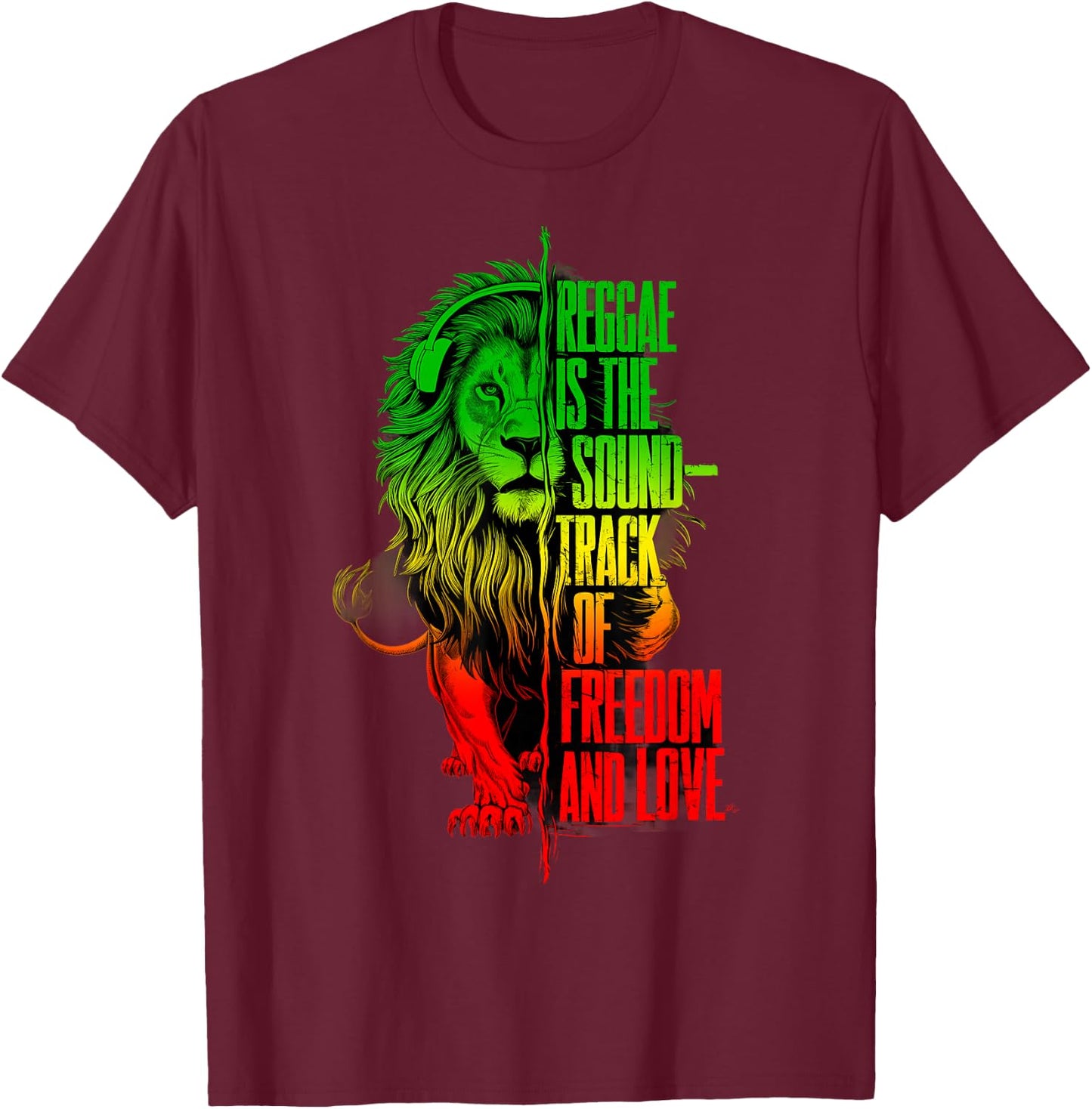 Rasta Reggae Lion Of Judah Reggae Musik-Kopfhörer T-Shirt - T-Shirt | Maroon