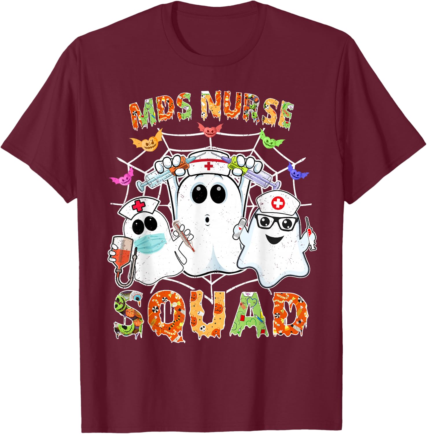 MDS Nurse Squad Boo Halloween Matching T-Shirt - T-Shirt | Maroon