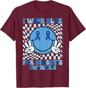 I Wear Ribbon Blue For Diabetes Awareness Women Men Kids T-Shirt - T-Shirt | Maroon