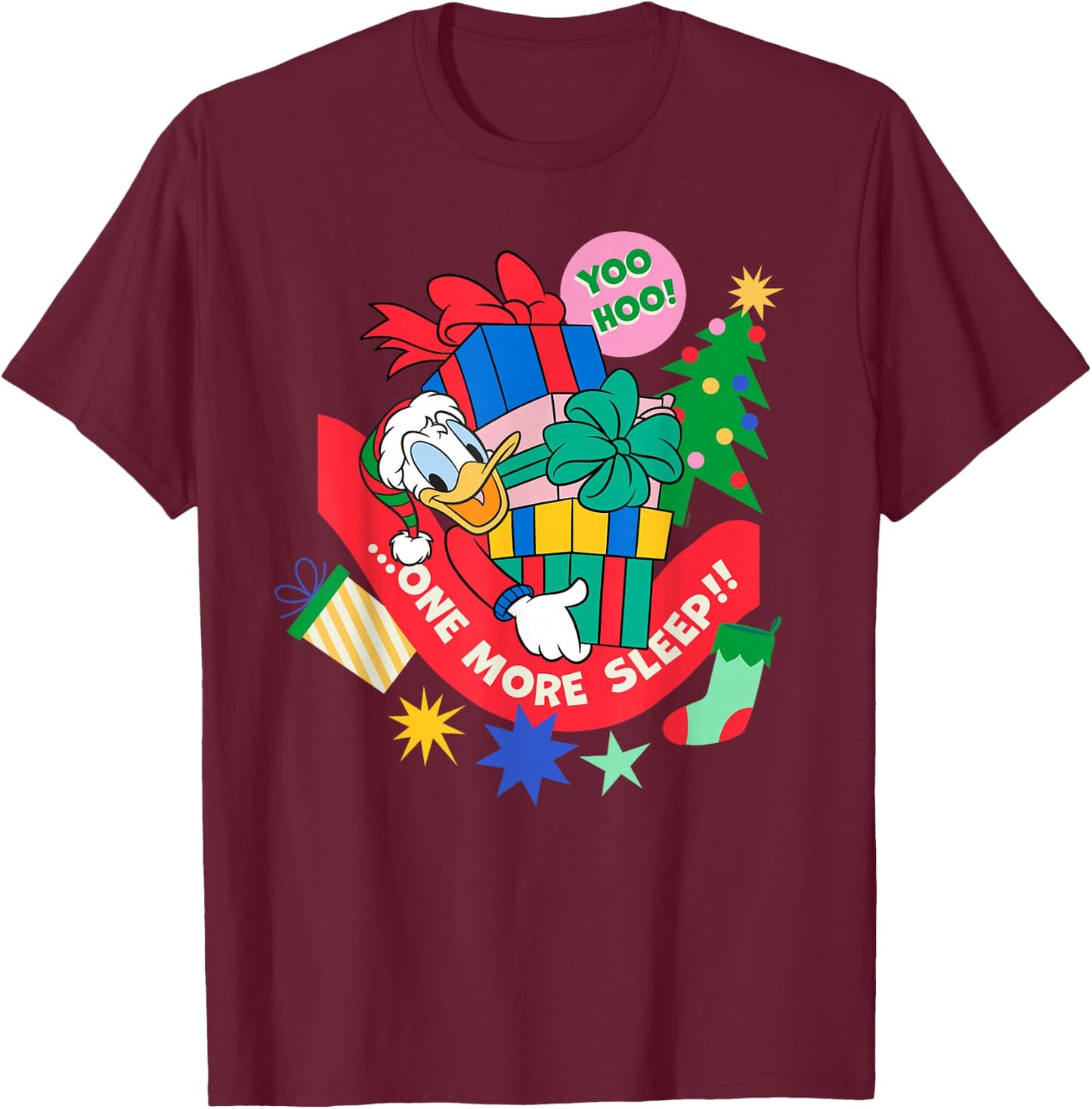 Disney Donald Duck Christmas Holiday One More Sleep T-Shirt - T-Shirt | Maroon