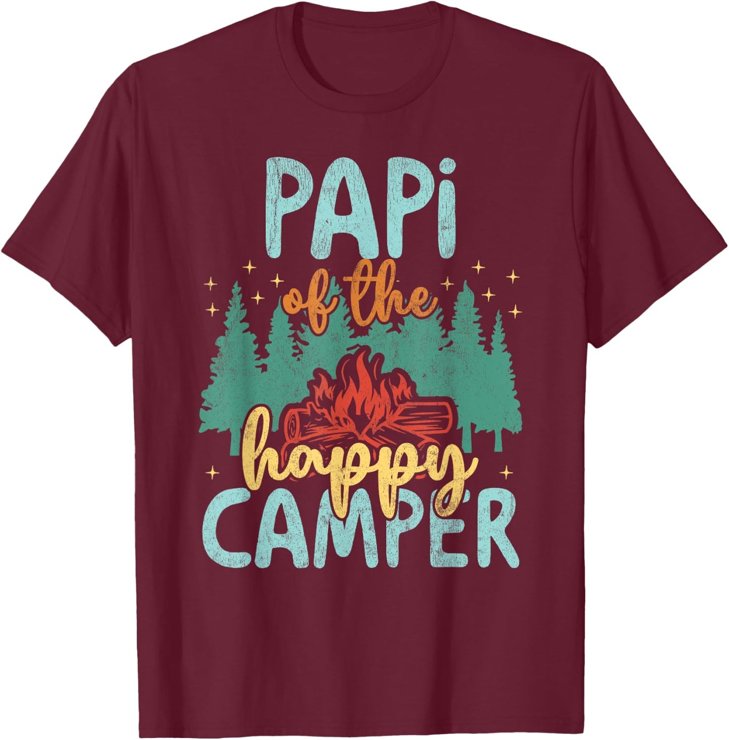 Papi of Happy Camper 1st Birthday Party Retro Papi T-Shirt - T-Shirt | Maroon