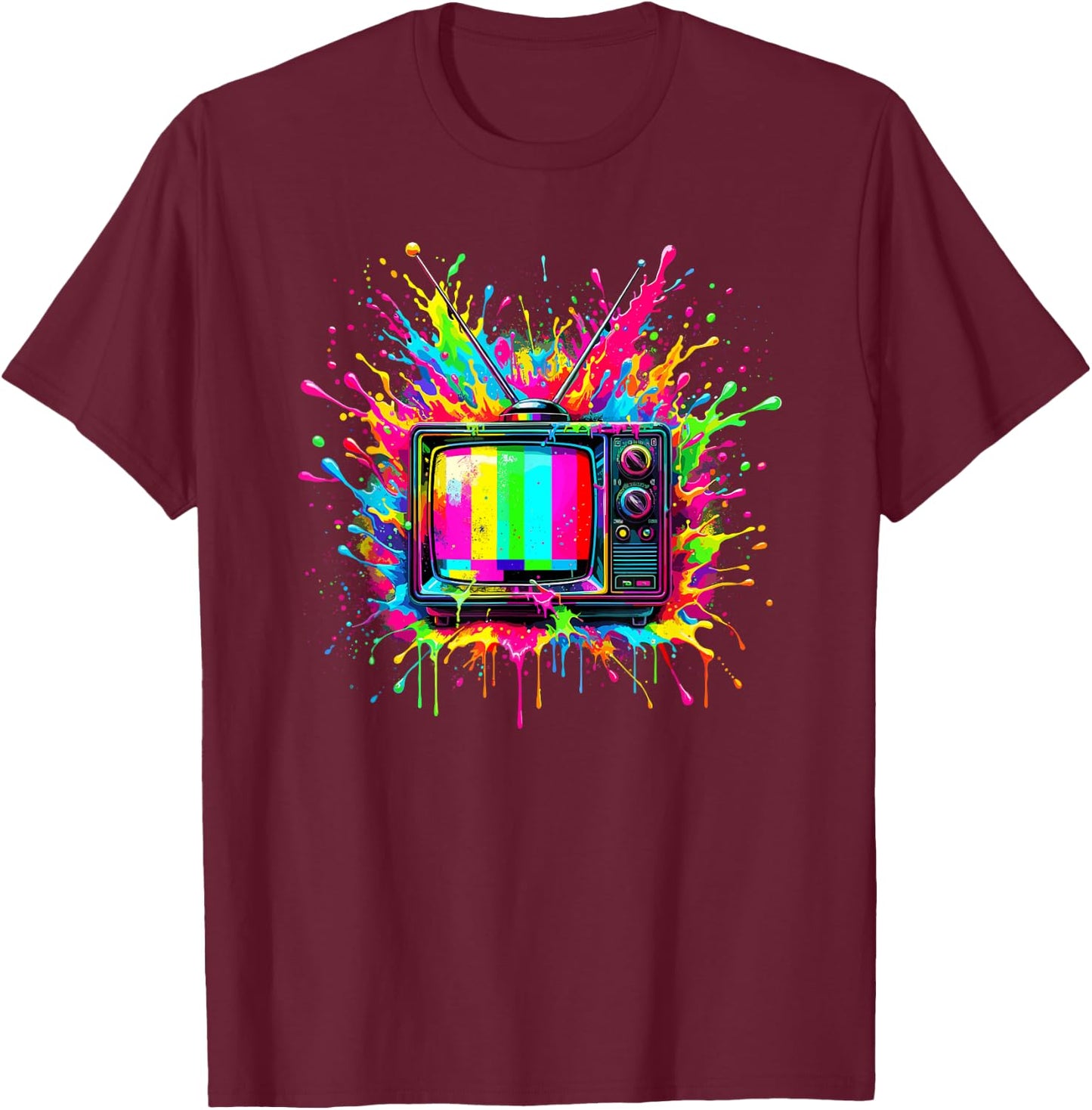 Splash Art Television Vintage TV Retro 70s 80s T-Shirt - T-Shirt | Maroon