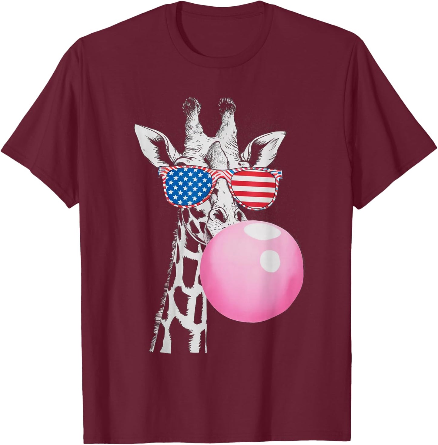 Cool Giraffe with American Flag Sunglasses 4th Of July Gifts T-Shirt - T-Shirt | Maroon
