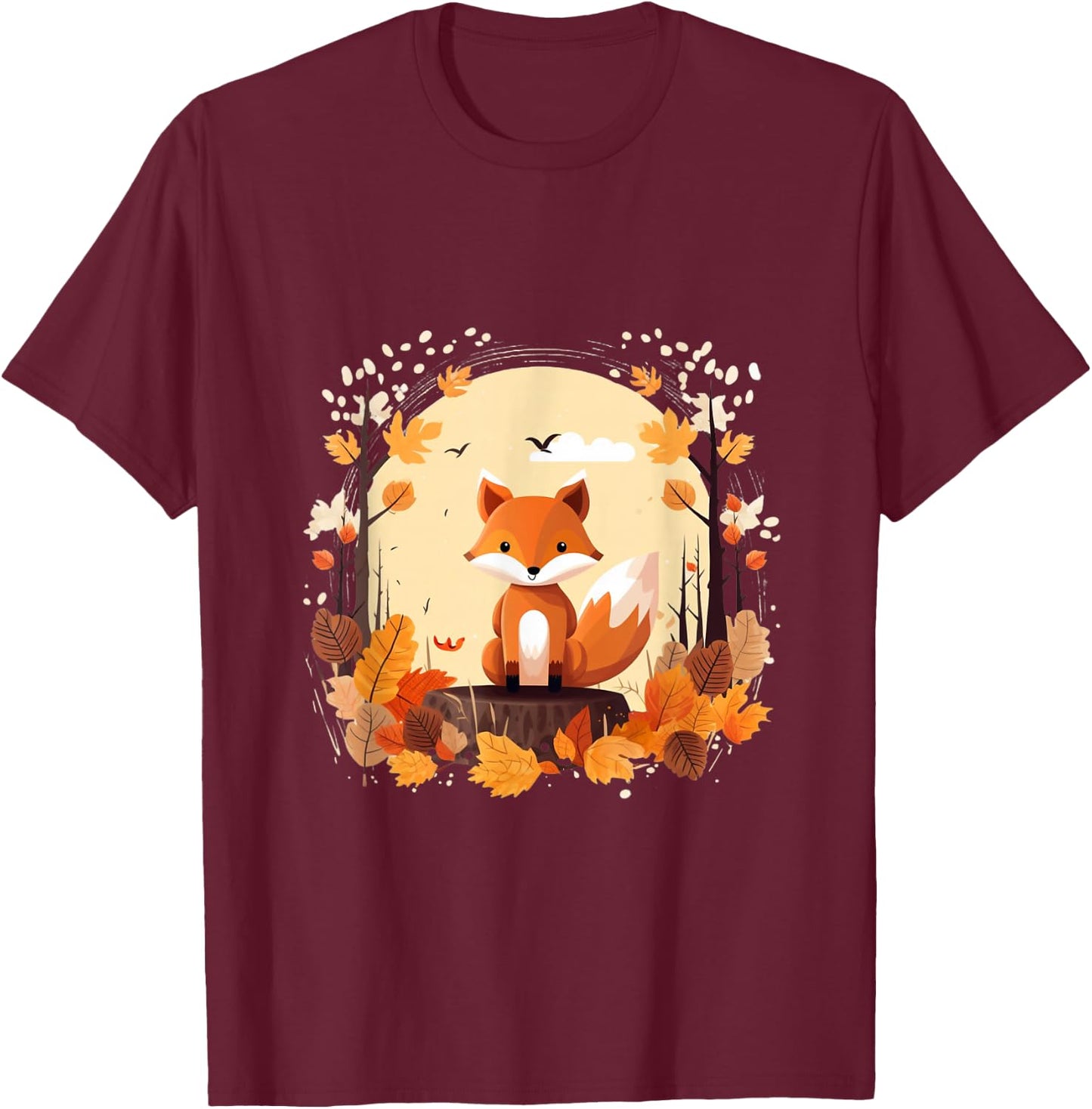 Children's Fashion Autumn Fox Leaves Seasons , black T-Shirt - T-Shirt | Maroon