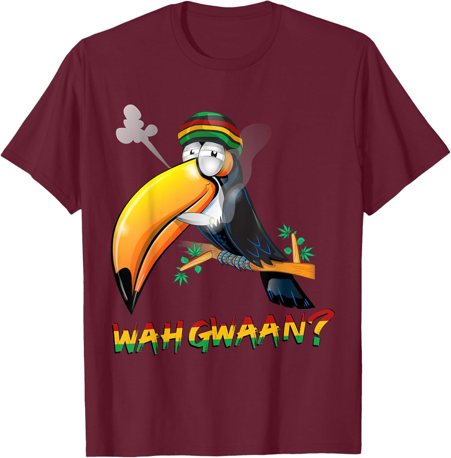Wah Gwaan Shirt | Patois Jamaica Toucan Jamaican Slang , black T-Shirt - T-Shirt | Maroon