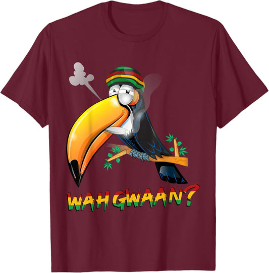 Wah Gwaan Shirt | Patois Jamaica Toucan Jamaican Slang , black T-Shirt - T-Shirt | Maroon