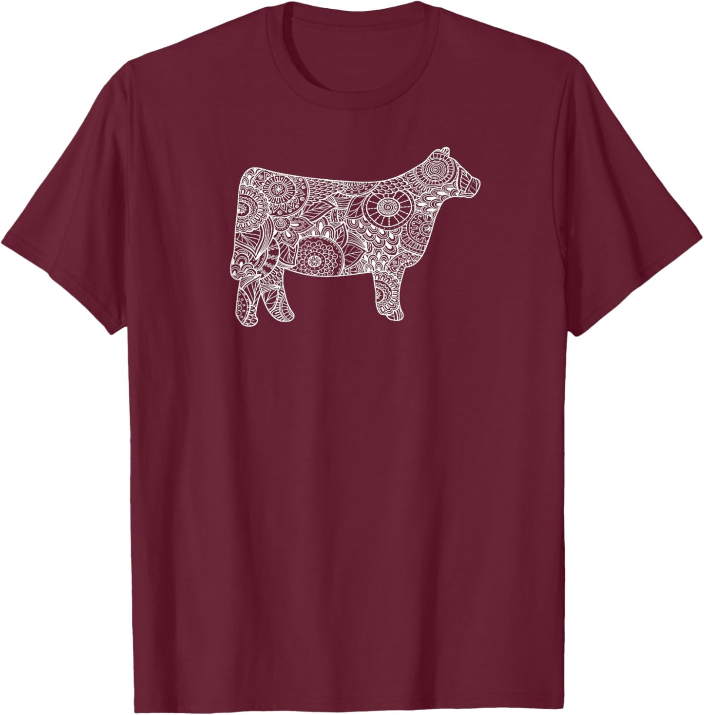 Cow Mandala Shirt - Trendy for Cattle Beef Livestock Show T-Shirt - T-Shirt | Maroon