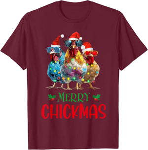 Merry Chickmas Ornament Lights Chicken Farmer Christmas T-Shirt - T-Shirt | Maroon