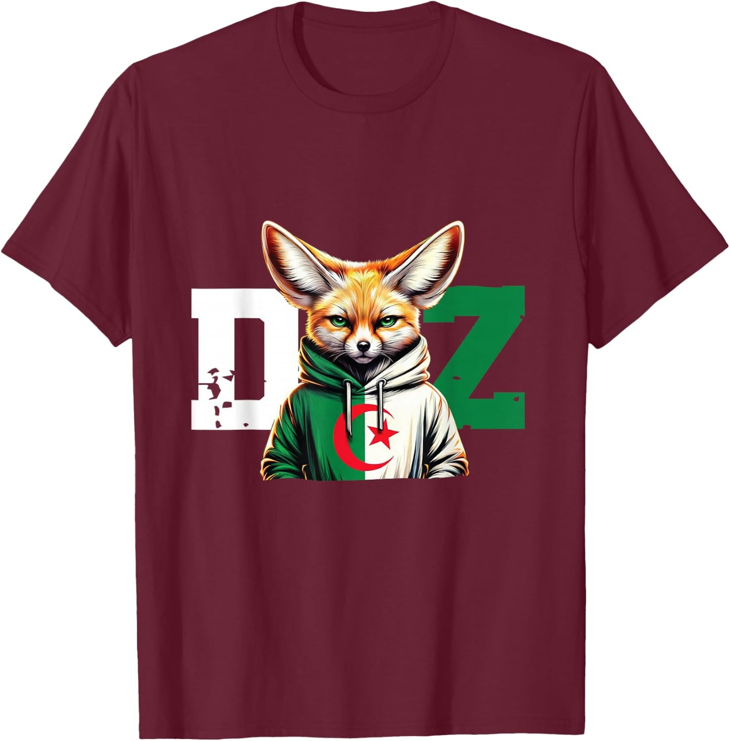 Fennec Algerian Flag Football Gift Jersey Dz , Black, S T-Shirt - T-Shirt | Maroon