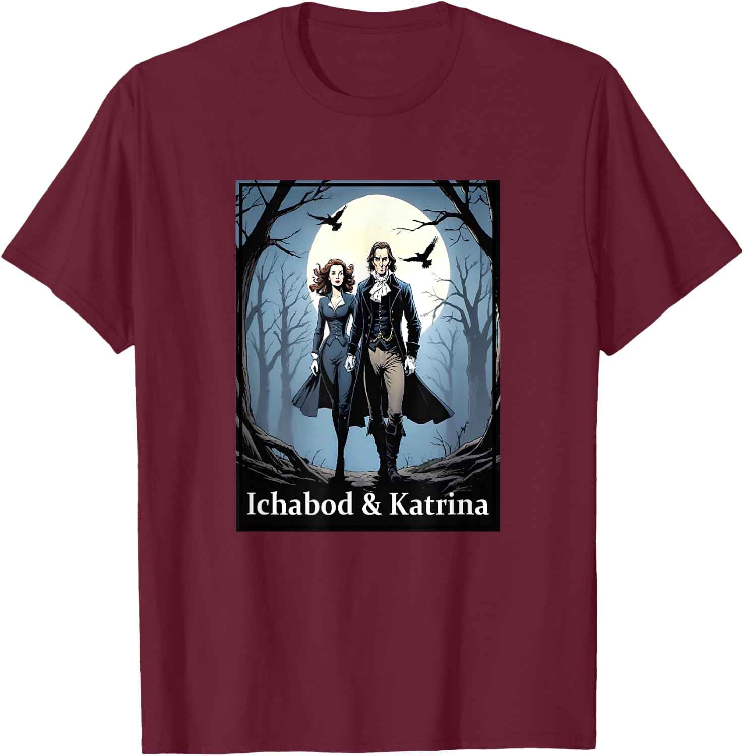 Ichabod Crane & Katrina Van Tassel of Sleepy Hollow T-Shirt - T-Shirt | Maroon