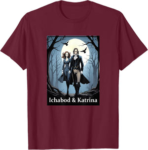 Ichabod Crane & Katrina Van Tassel of Sleepy Hollow T-Shirt - T-Shirt | Maroon