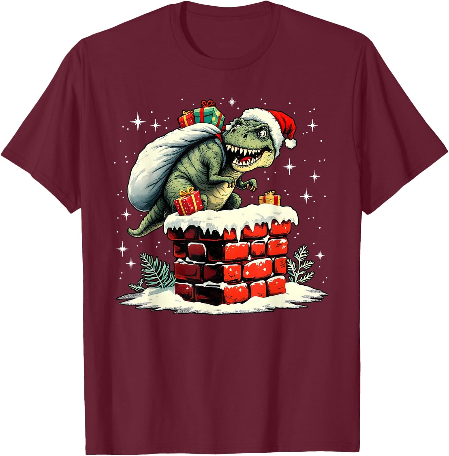 Dinosaur Christmas Santa Xmas T-Shirt - T-Shirt | Maroon